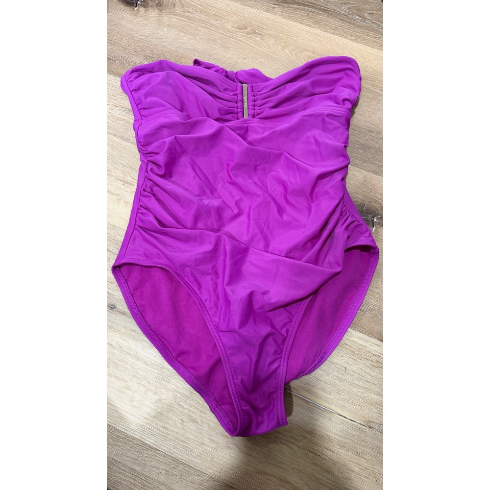 Calvin Klein Womens Magenta Ruched Bandeau One Piece Swimsuit Size 10 Purple